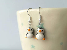 Load image into Gallery viewer, Penguin earrings, ceramic, miniature penguins, cute penguins, mini, tiny, sterling silver earrings