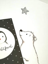 Load image into Gallery viewer, Polar bear print, unframed polar bear and silver star picture, &#39;Star gazing&#39;
