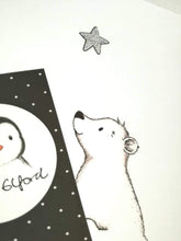 Load image into Gallery viewer, Polar bear print, unframed polar bear and silver star picture, 'Star gazing'