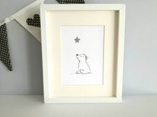 Load image into Gallery viewer, Polar bear print, unframed polar bear and silver star picture, 'Star gazing'