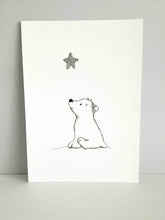Load image into Gallery viewer, Polar bear print, unframed polar bear and silver star picture, 'Star gazing'