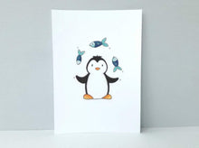 Load image into Gallery viewer, Juggling penguin print, great print for a playroom or nursery
