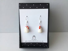 Load image into Gallery viewer, Easter hen earrings, chicken ceramic earrings, sterling silver