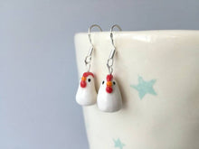 Load image into Gallery viewer, Easter hen earrings, chicken ceramic earrings, sterling silver