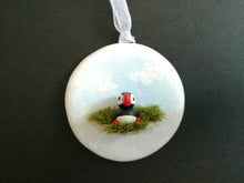 Load image into Gallery viewer, Pottery puffin. Little ceramic puffin hanger. Hand painted