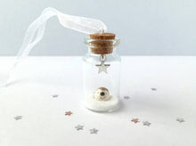 Load image into Gallery viewer, Miniature hedgehog decoration. Little pottery hedgehog in a glass bottle. Christmas hedgehog ornament