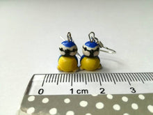 Load image into Gallery viewer, Blue tit earrings, ceramic, miniature birds, garden bird sterling silver earrings