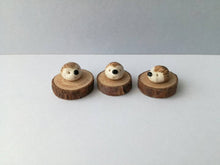 Load image into Gallery viewer, Miniature hedgehog ornament. Pottery hedgehog on wood base
