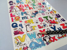 Load image into Gallery viewer, Penguin alphabet postcard. Penguin post card for posting or framing!