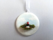 Load image into Gallery viewer, Pottery puffin. Little ceramic puffin hanger. Hand painted