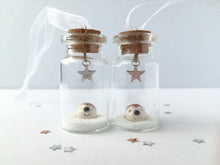 Load image into Gallery viewer, Miniature hedgehog decoration. Little pottery hedgehog in a glass bottle. Christmas hedgehog ornament