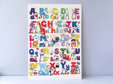 Load image into Gallery viewer, Penguin alphabet postcard. Penguin post card for posting or framing!