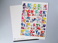 Load image into Gallery viewer, Penguin alphabet postcard. Penguin post card for posting or framing!