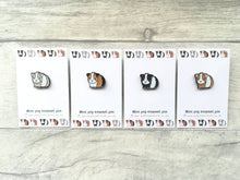 Load image into Gallery viewer, Seconds. Mini pig enamel pins, black soft enamel badge, guinea pig enamel brooch pins, tri colour, ginger, grey, black, white cavy badges
