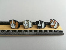 Load image into Gallery viewer, Seconds. Mini pig enamel pins, black soft enamel badge, guinea pig enamel brooch pins, tri colour, ginger, grey, black, white cavy badges