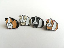 Load image into Gallery viewer, Seconds. Mini pig enamel pins, black soft enamel badge, guinea pig enamel brooch pins, tri colour, ginger, grey, black, white cavy badges