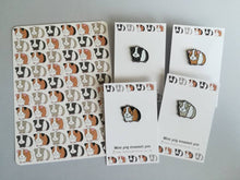 Load image into Gallery viewer, Seconds. Mini pig enamel pins, black soft enamel badge, guinea pig enamel brooch pins, tri colour, ginger, grey, black, white cavy badges