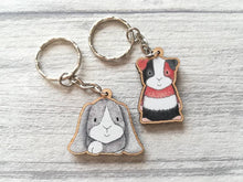 Load image into Gallery viewer, Seconds - Rabbit keyring, wooden grey bunny key fob, rabbit key chain, wood bag charm, made from eco friendly, responsibly resourced wood.