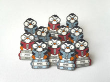 Load image into Gallery viewer, Penguin book enamel pin, penguin brooch, just one more page badge, hard enamel pins