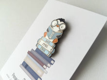 Load image into Gallery viewer, Penguin book enamel pin, penguin brooch, just one more page badge, hard enamel pins