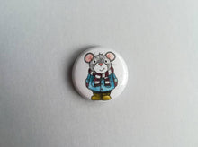 Load image into Gallery viewer, Little grey mouse in winter coat, scarf and gloves button badge