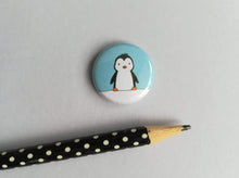 Load image into Gallery viewer, Cute penguin in the snow button badge
