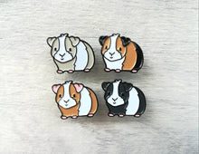 Load image into Gallery viewer, Seconds. Mini pig enamel pins, black soft enamel badge, guinea pig enamel brooch pins, tri colour, ginger, grey, black, white cavy badges