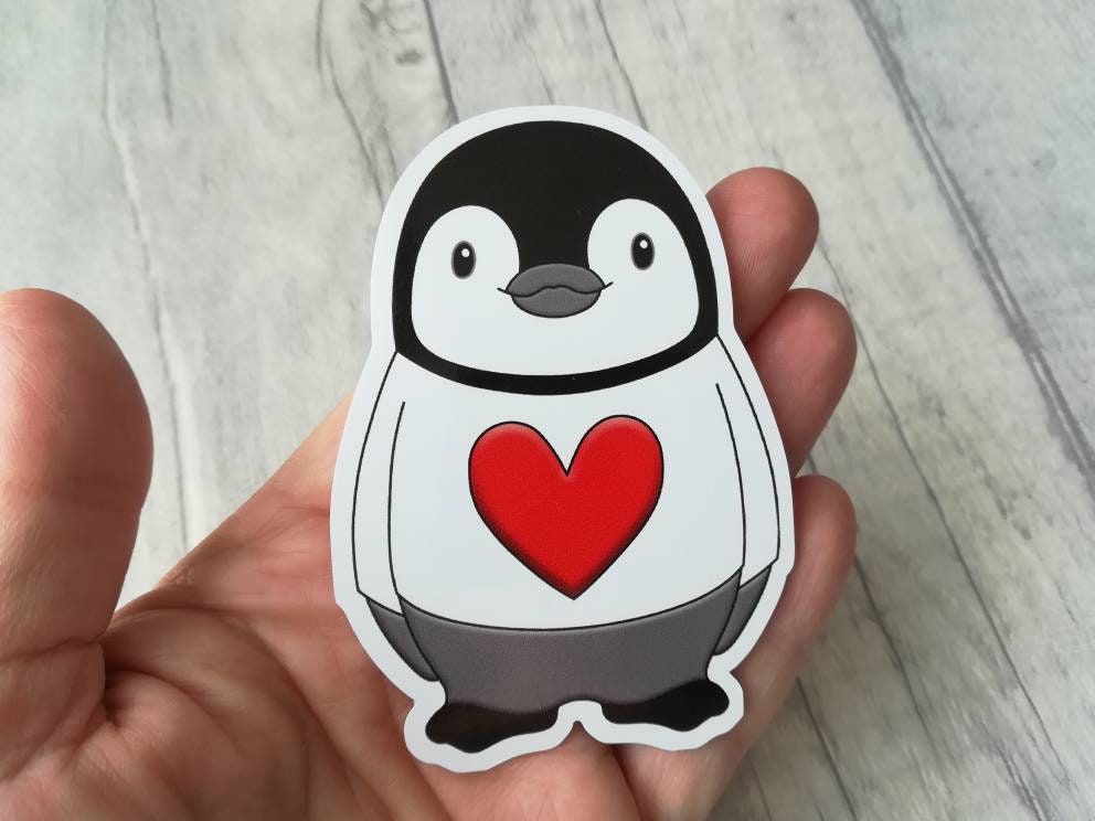 Penguin vinyl stickers, penguin jumper sticker, heart, cute sticker