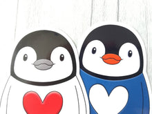 Load image into Gallery viewer, Penguin vinyl stickers, penguin jumper sticker, heart, cute sticker