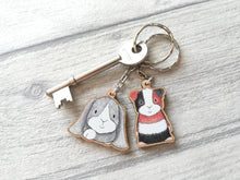 Load image into Gallery viewer, Seconds - Rabbit keyring, wooden grey bunny key fob, rabbit key chain, wood bag charm, made from eco friendly, responsibly resourced wood.