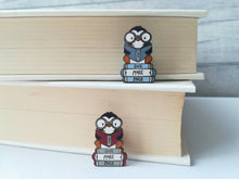 Load image into Gallery viewer, Penguin book enamel pin, penguin brooch, just one more page badge, hard enamel pins