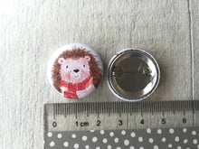 Load image into Gallery viewer, Mini Christmas badges, stocking filler pin badge, penguin, cat, rat, guinea pig and hedgehog pin buttons
