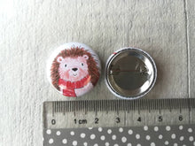 Load image into Gallery viewer, Mini Christmas badges, stocking filler pin badge, penguin, cat, rat, guinea pig and hedgehog pin buttons