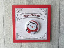 Load image into Gallery viewer, Mini Christmas badges, stocking filler pin badge, penguin, cat, rat, guinea pig and hedgehog pin buttons