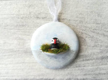 Load image into Gallery viewer, Pottery puffin. Little ceramic puffin hanger. Hand painted