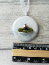 Load image into Gallery viewer, Pottery puffin. Little ceramic puffin hanger. Hand painted