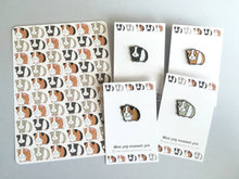 Load image into Gallery viewer, Mini pig postcard with matching enamel pins. Cute guinea pig enamel pins
