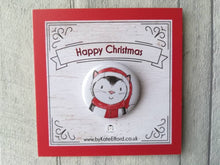 Load image into Gallery viewer, Mini Christmas badges, stocking filler pin badge, penguin, cat, rat, guinea pig and hedgehog pin buttons