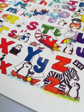 Load image into Gallery viewer, Penguin alphabet postcard. Penguin post card for posting or framing!