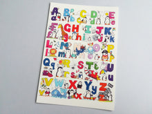 Load image into Gallery viewer, Penguin alphabet postcard. Penguin post card for posting or framing!