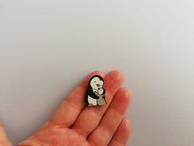 Load image into Gallery viewer, Penguin and chick wooden pin brooch, Mum and baby cute little penguin badge. Responsibly resourced wood.
