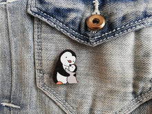 Load image into Gallery viewer, Penguin and chick wooden pin brooch, Mum and baby cute little penguin badge, eco friendly wood