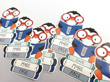 Load image into Gallery viewer, Penguin vinyl sticker, book penguin sticker, just one more page sticker, eco friendly