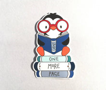 Load image into Gallery viewer, Penguin vinyl sticker, book penguin sticker, just one more page sticker, eco friendly