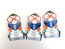 Load image into Gallery viewer, Penguin vinyl sticker, book penguin sticker, just one more page sticker, eco friendly