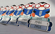 Load image into Gallery viewer, Penguin vinyl sticker, book penguin sticker, just one more page sticker, eco friendly