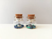 Load image into Gallery viewer, Miniature whale ornament. Little pottery whales in a glass bottle. Puffin mini ornament with or without hook