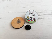 Load image into Gallery viewer, Easter penguins, wooden Easter pin, penguin bunny