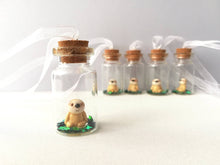 Load image into Gallery viewer, Miniature sloth ornament. Little pottery sloth decoration in a glass bottle. Christmas mini sloth ornament