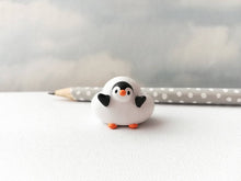 Load image into Gallery viewer, Penguin cloud. Little penguin in a box, black and white miniature pottery penguin in a white cloud, ceramic penguin gift